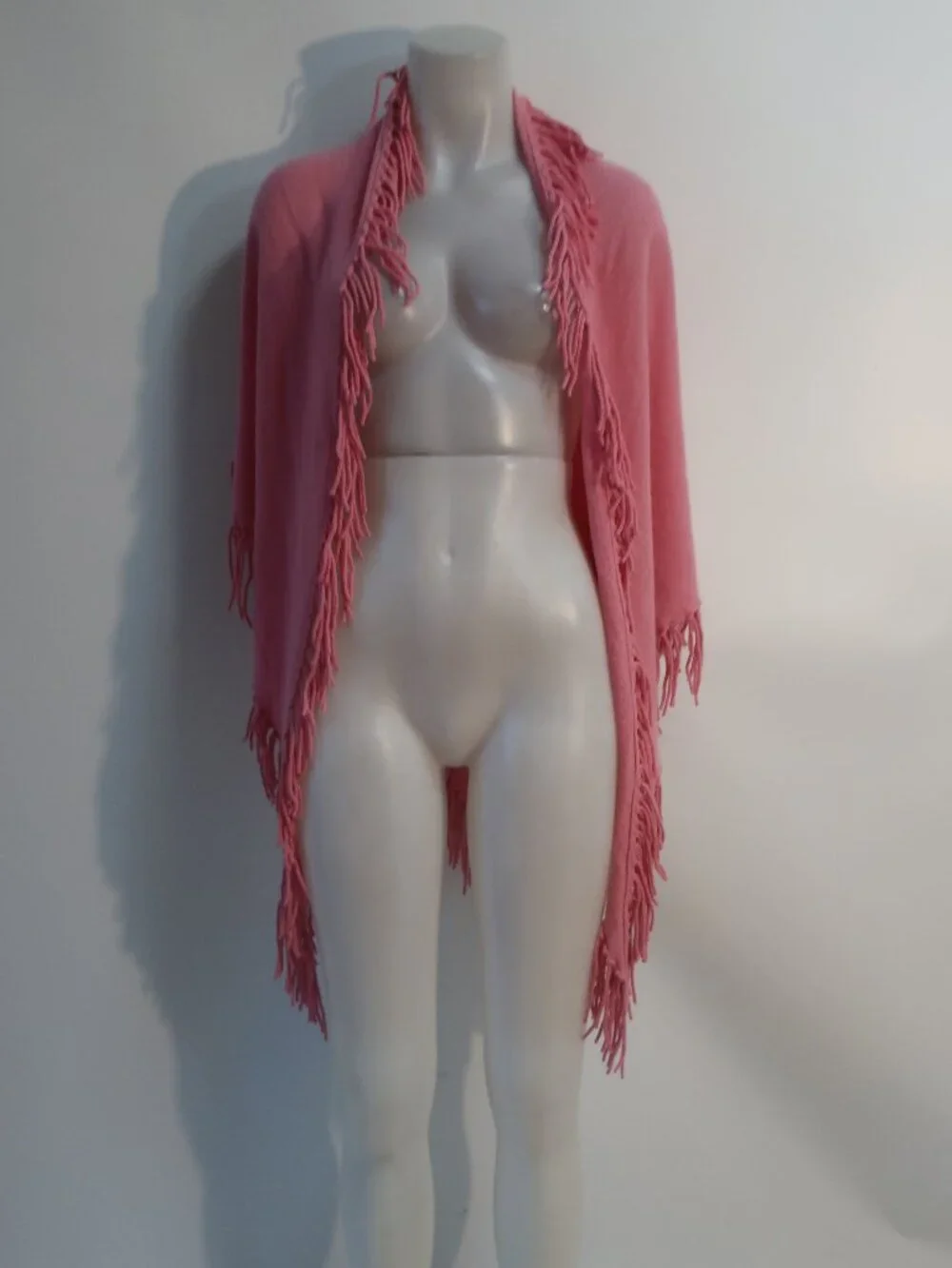 Womens Minnie Rose 100% Cashmere Pink Fringe Shawl